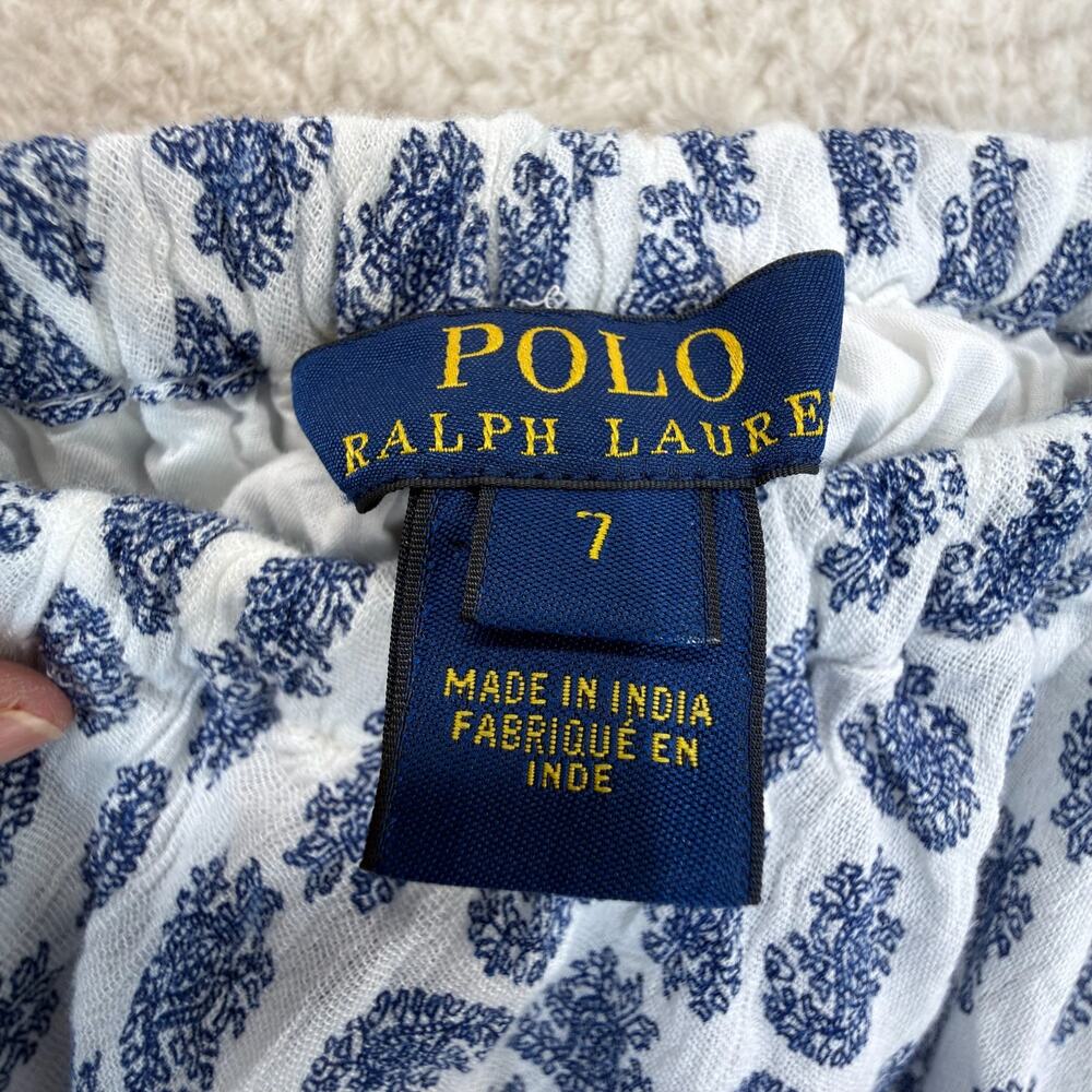Polo Ralph Lauren Girl 7 Blue White Paisley Print Ruffle Shoulder Midi Sundress - Picture 6 of 13